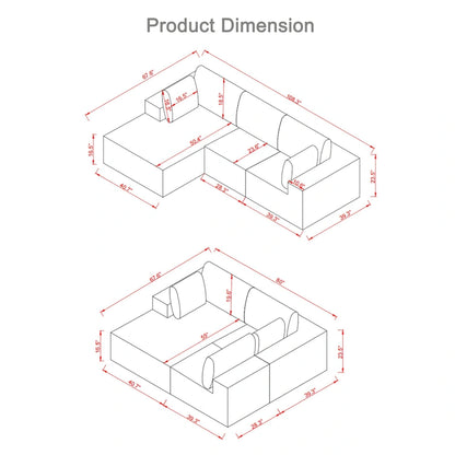 Canapé d'angle modulaire en forme de L de 275 cm avec méridienne