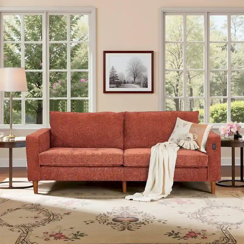 Canapé deux places moderne de 82,68 pouces (210 cm) en chenille avec ports USB pour votre salon.