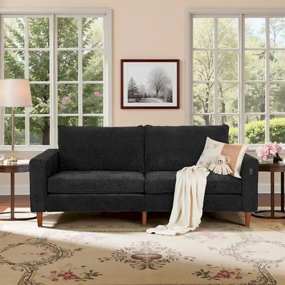 Canapé deux places moderne de 82,68 pouces (210 cm) en chenille avec ports USB pour votre salon.