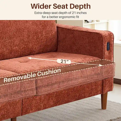 Canapé deux places moderne de 82,68 pouces (210 cm) en chenille avec ports USB pour votre salon.