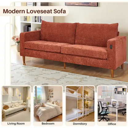 Canapé deux places moderne de 82,68 pouces (210 cm) en chenille avec ports USB pour votre salon.