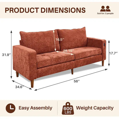 Canapé deux places moderne de 82,68 pouces (210 cm) en chenille avec ports USB pour votre salon.