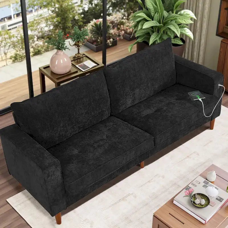 Canapé deux places moderne de 82,68 pouces (210 cm) en chenille avec ports USB pour votre salon.