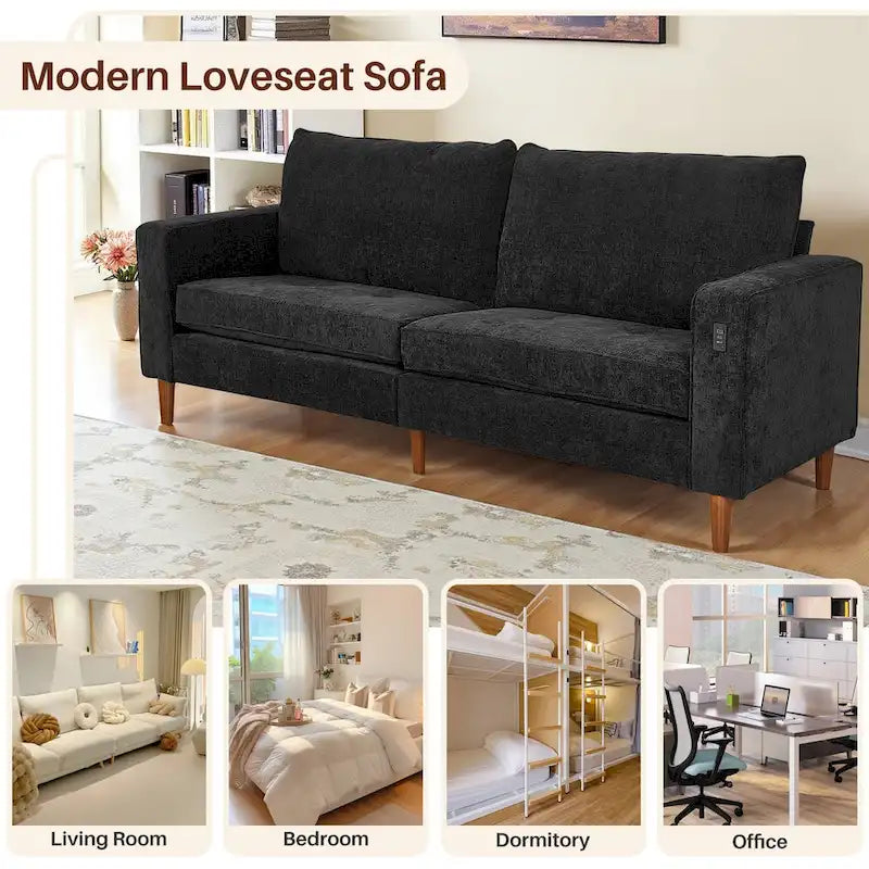 Canapé deux places moderne de 82,68 pouces (210 cm) en chenille avec ports USB pour votre salon.