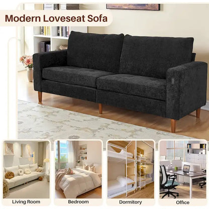 Canapé deux places moderne de 82,68 pouces (210 cm) en chenille avec ports USB pour votre salon.