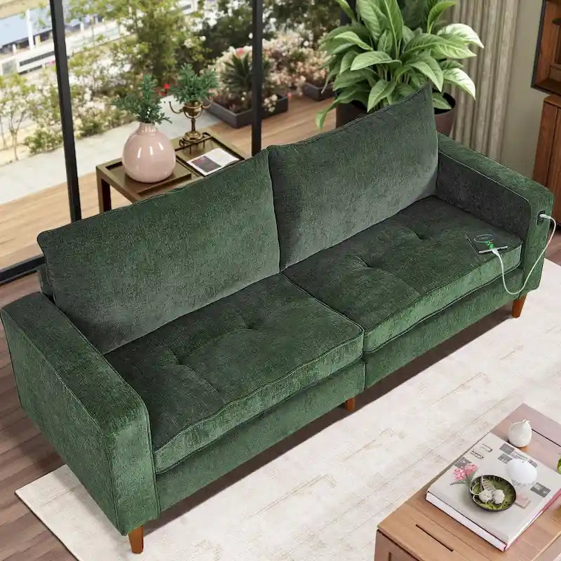 Canapé deux places moderne de 82,68 pouces (210 cm) en chenille avec ports USB pour votre salon.