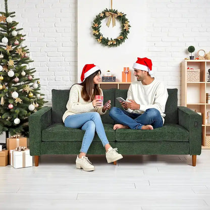 Canapé deux places moderne de 82,68 pouces (210 cm) en chenille avec ports USB pour votre salon.