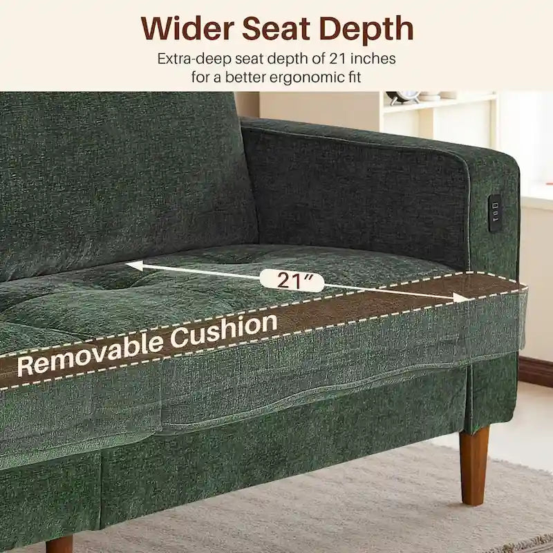 Canapé deux places moderne de 82,68 pouces (210 cm) en chenille avec ports USB pour votre salon.