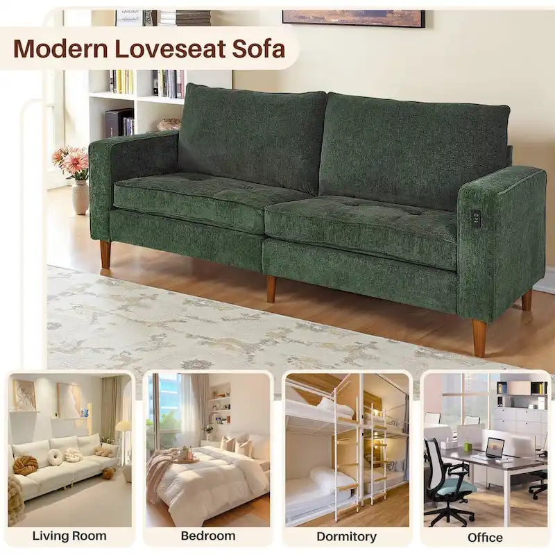 Canapé deux places moderne de 82,68 pouces (210 cm) en chenille avec ports USB pour votre salon.