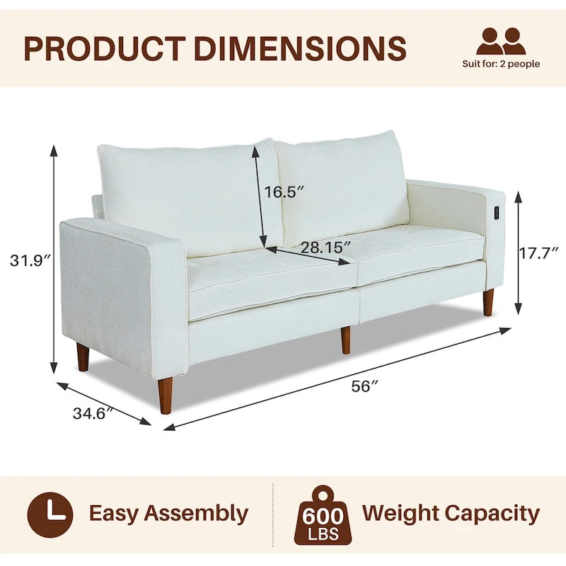 Canapé deux places moderne de 82,68 pouces (210 cm) en chenille avec ports USB pour votre salon.