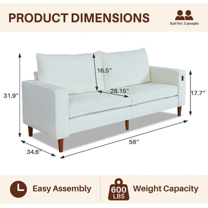 Canapé deux places moderne de 82,68 pouces (210 cm) en chenille avec ports USB pour votre salon.