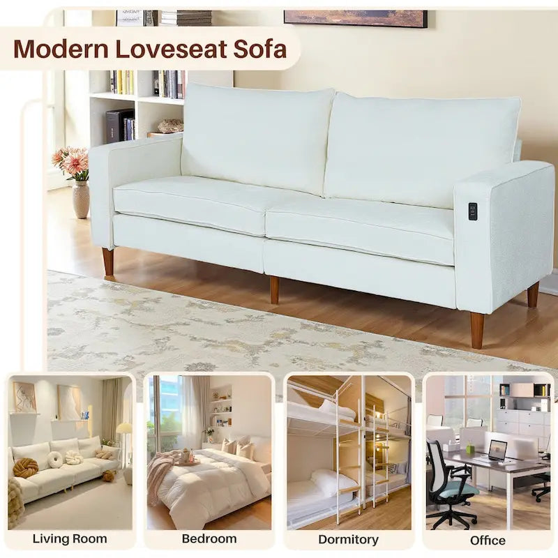 Canapé deux places moderne de 82,68 pouces (210 cm) en chenille avec ports USB pour votre salon.