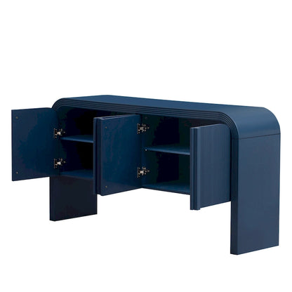 Buffet de rangement arqué avec portes à 4 bandes et étagères réglables, meuble d'entrée moderne avec pieds en pin