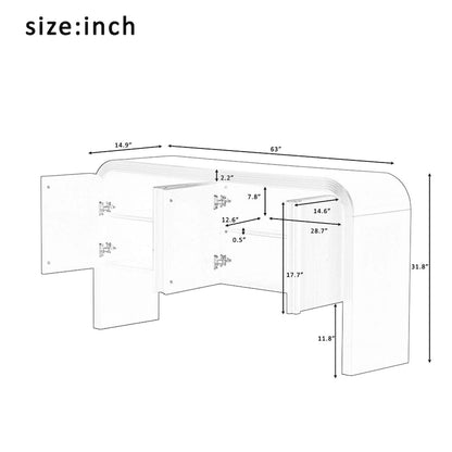 Buffet de rangement arqué avec portes à 4 bandes et étagères réglables, meuble d'entrée moderne avec pieds en pin