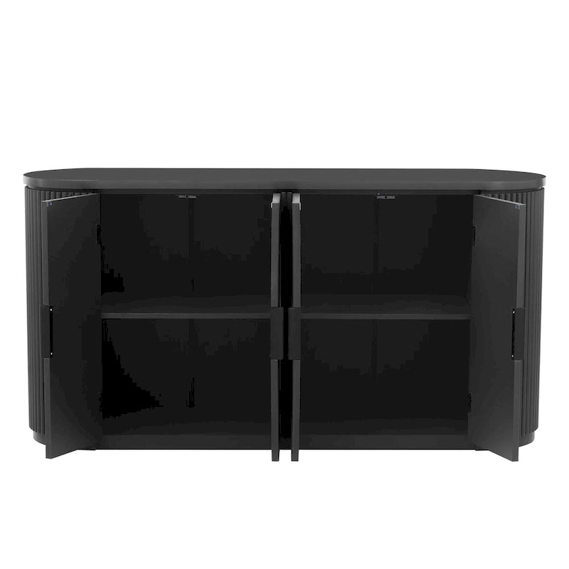 Meuble d'appoint avec 4 portes à rayures verticales et poignées en métal, buffet de rangement pour entrée avec étagères réglables