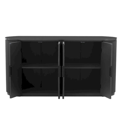 Meuble d'appoint avec 4 portes à rayures verticales et poignées en métal, buffet de rangement pour entrée avec étagères réglables