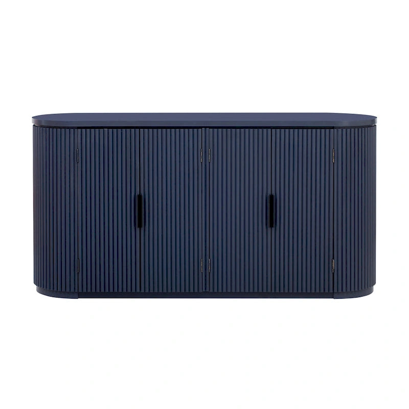 Meuble d'appoint avec 4 portes à rayures verticales et poignées en métal, buffet de rangement pour entrée avec étagères réglables