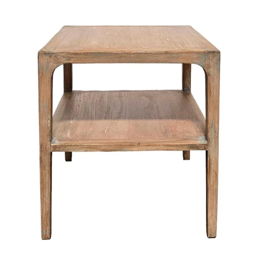 Tuley Corner End Table, Storage Shelf, Gray Pine Wood, 22in Square
