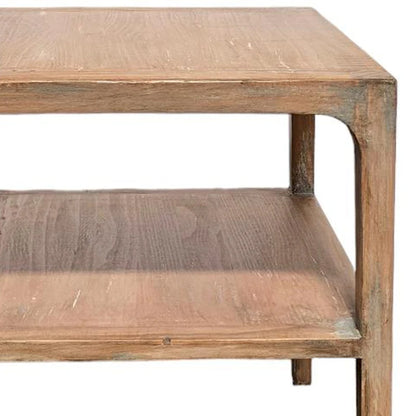 Table d'angle Tuley, étagère de rangement, pin gris, 56 cm de côté