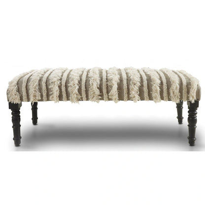 Banc de chambre en bois couleur crème, revêtement en coton, motif rayé, garniture cloutée - 40,6 cm de profondeur x 119,4 cm de largeur x 45,7 cm de hauteur