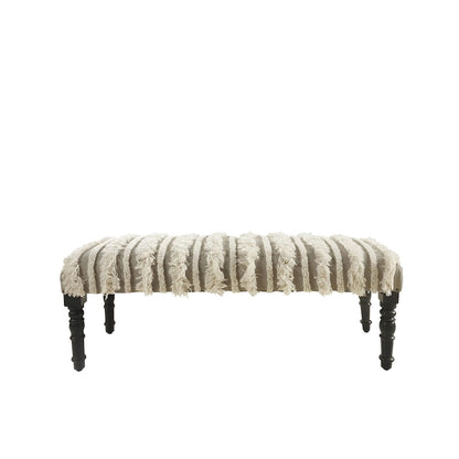 Banc de chambre en bois couleur crème, revêtement en coton, motif rayé, garniture cloutée - 40,6 cm de profondeur x 119,4 cm de largeur x 45,7 cm de hauteur