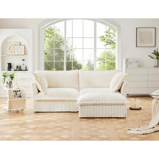 83.4 Corduroy L-Shaped Sectional Sofa with Ottoman