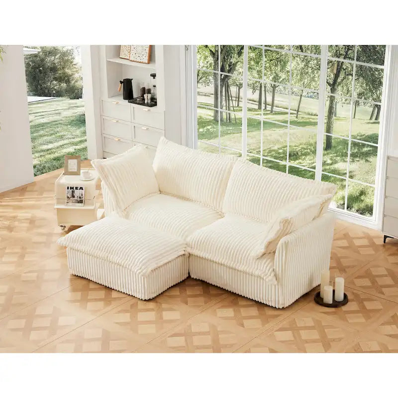 Canapé d'angle en velours côtelé 83,4 avec pouf