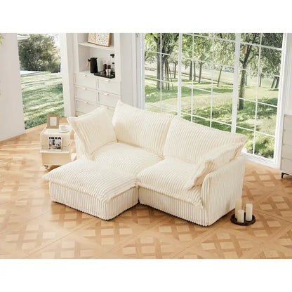 Canapé d'angle en velours côtelé 83,4 avec pouf