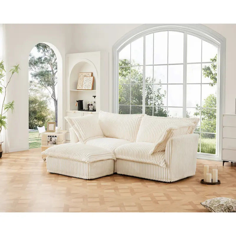 Canapé d'angle en velours côtelé 83,4 avec pouf