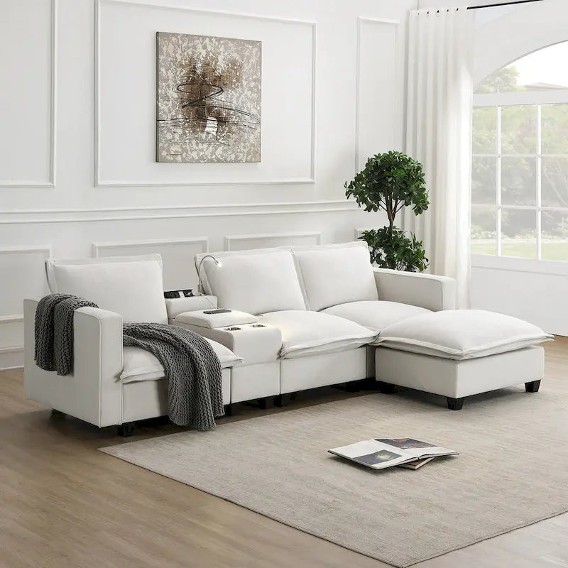109 Chenille Modular Sectional Sofa with USB Console