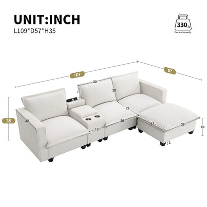 Canapé d'angle modulaire en chenille 109 avec console USB