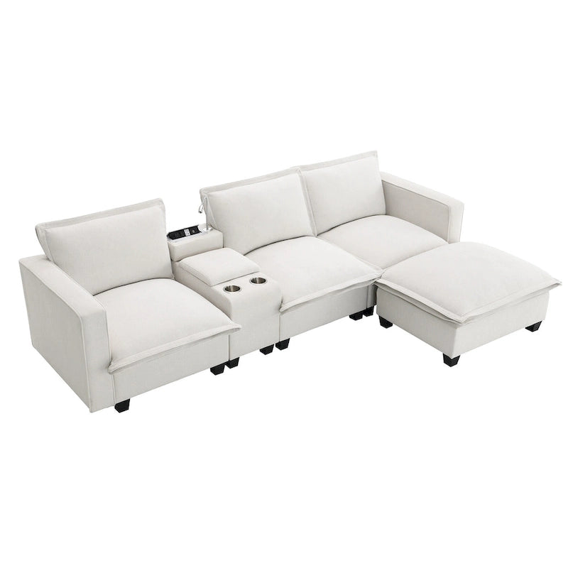Canapé d'angle modulaire en chenille 109 avec console USB