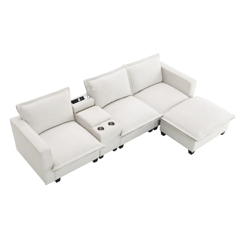 Canapé d'angle modulaire en chenille 109 avec console USB