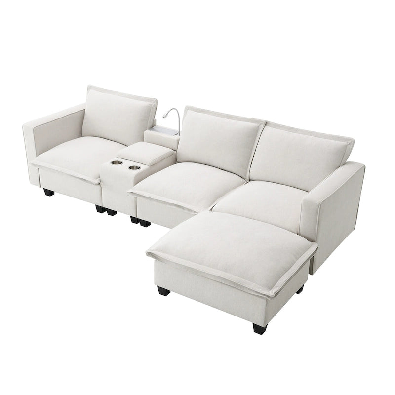 Canapé d'angle modulaire en chenille 109 avec console USB