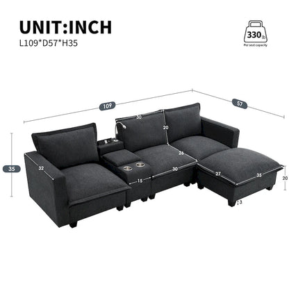 Canapé d'angle modulaire en chenille 109 avec console USB
