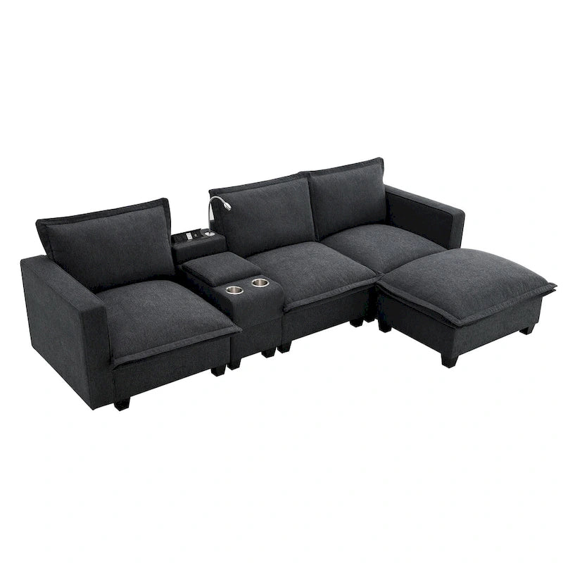 Canapé d'angle modulaire en chenille 109 avec console USB