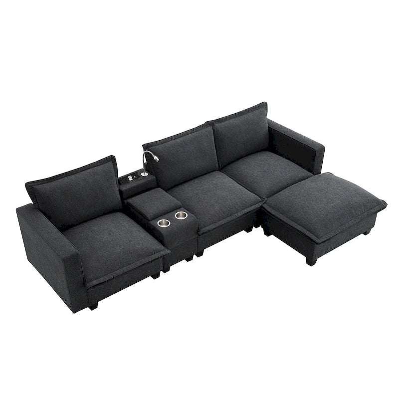 Canapé d'angle modulaire en chenille 109 avec console USB
