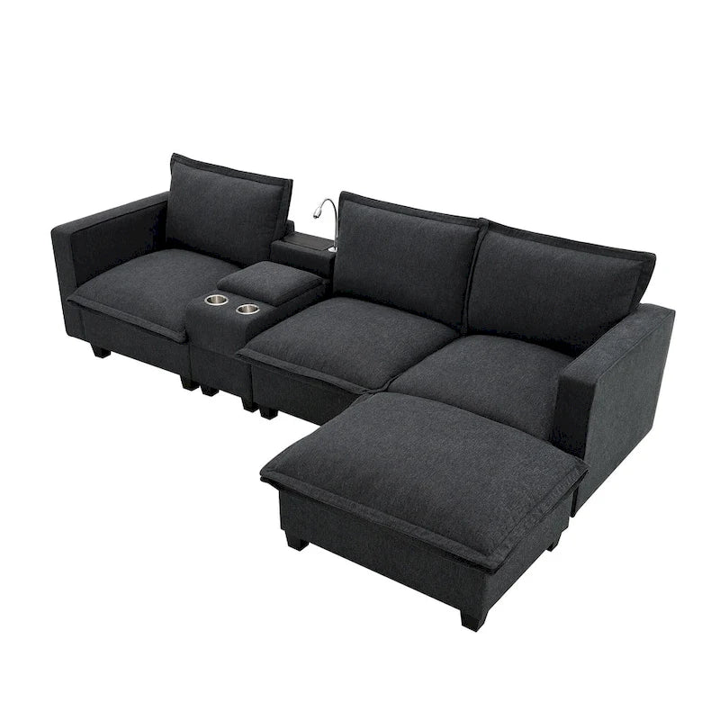 Canapé d'angle modulaire en chenille 109 avec console USB