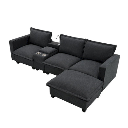 Canapé d'angle modulaire en chenille 109 avec console USB