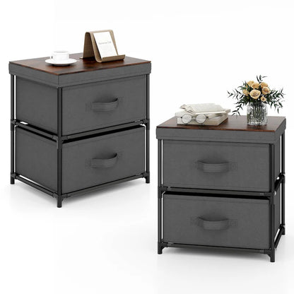 Table de chevet Gymax 2PCS 2 tiroirs, commode, organisateur de rangement en tissu