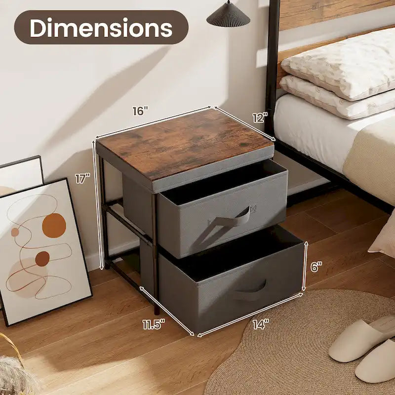 Table de chevet Gymax 2PCS 2 tiroirs, commode, organisateur de rangement en tissu