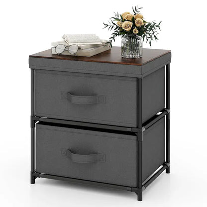 Table de chevet Gymax 2PCS 2 tiroirs, commode, organisateur de rangement en tissu