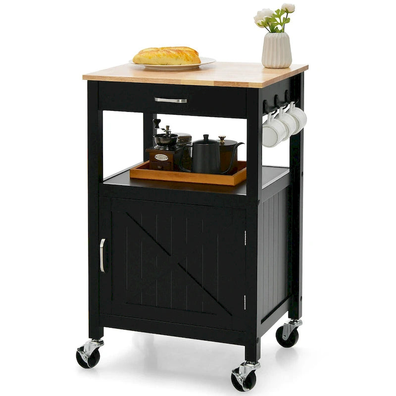 Gymax Small Kitchen Island on Wheels Mobile Trolley Cart Barn Door