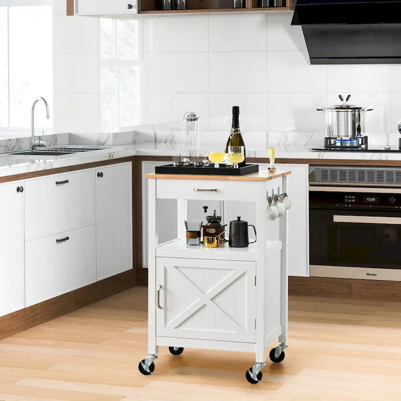 Îlot de cuisine mobile Gymax Small Kitchen Island sur roulettes, porte de grange