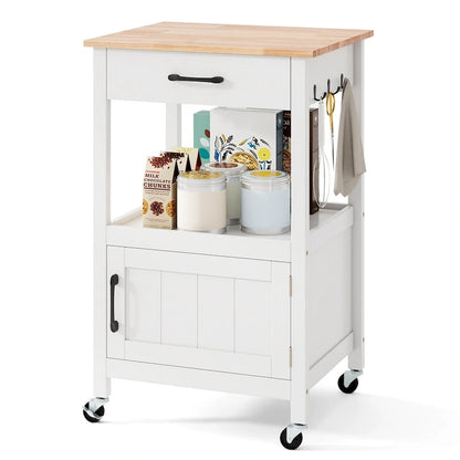 Îlot de cuisine mobile Gymax Small Kitchen Island sur roulettes, porte de grange