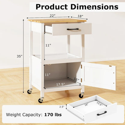 Îlot de cuisine mobile Gymax Small Kitchen Island sur roulettes, porte de grange