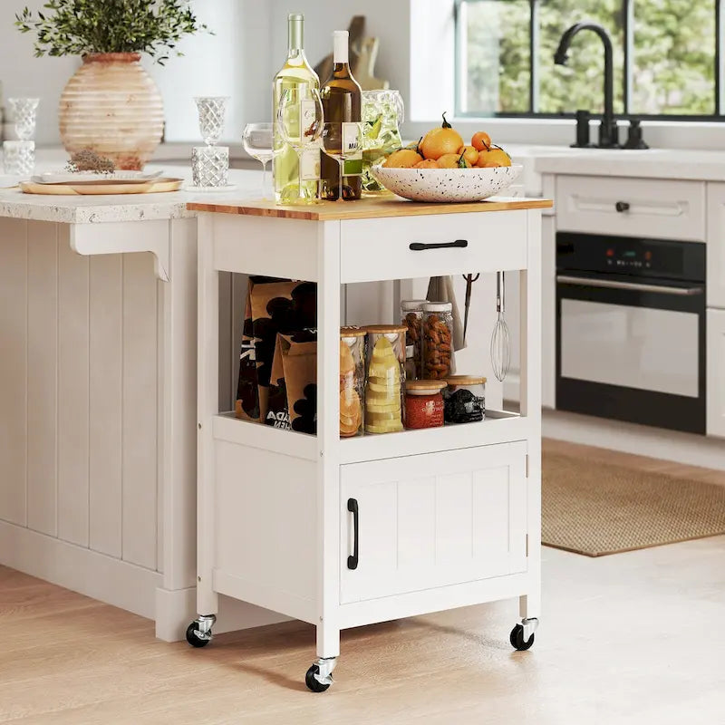 Îlot de cuisine mobile Gymax Small Kitchen Island sur roulettes, porte de grange