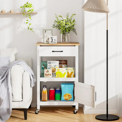 Îlot de cuisine mobile Gymax Small Kitchen Island sur roulettes, porte de grange