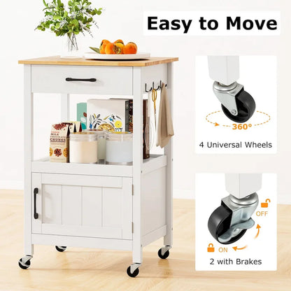Îlot de cuisine mobile Gymax Small Kitchen Island sur roulettes, porte de grange