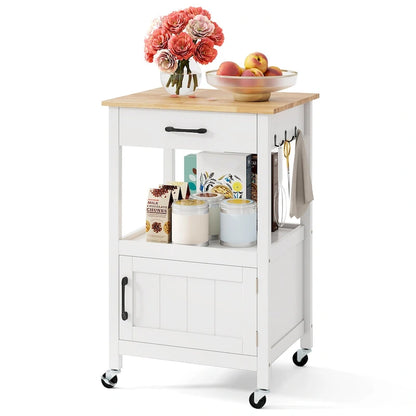 Îlot de cuisine mobile Gymax Small Kitchen Island sur roulettes, porte de grange